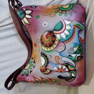 Anuschka floral elephant adjustable strap nwt leather bag